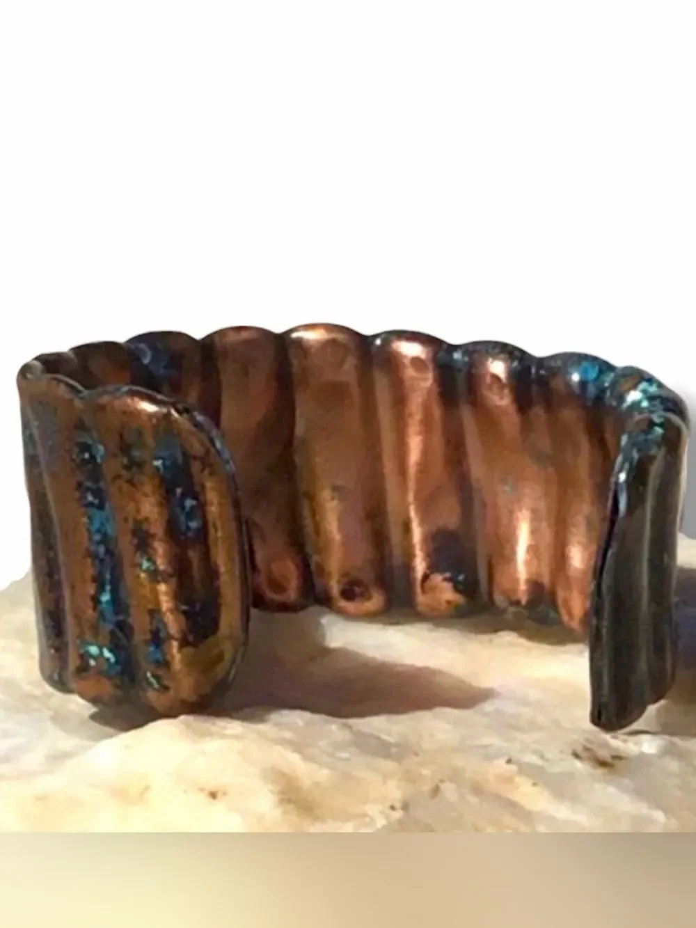 Western Turquoise Patina Copper Statement Cuff Bracelet USA Handmade